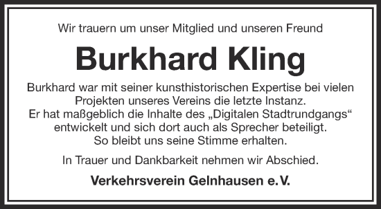 Traueranzeige von Burkhard Kling von Gelnhäuser Neue Zeitung