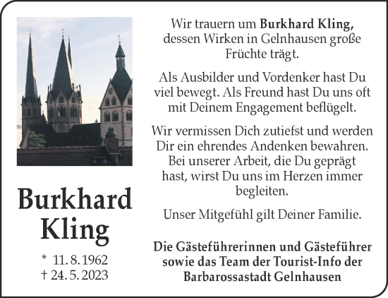 Traueranzeige von Burkhard Kling von Gelnhäuser Neue Zeitung