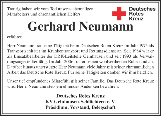 Traueranzeige von Gerhard Neumann von Mittelhessen-Bote