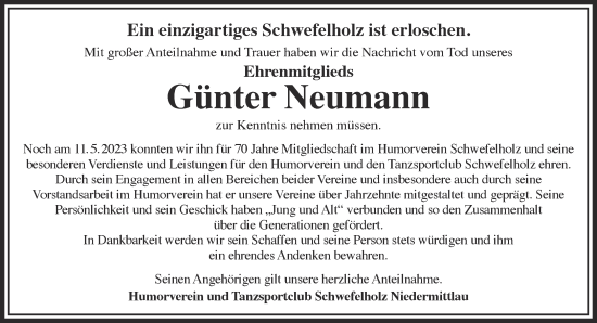 Traueranzeige von Günter Neumann von Gelnhäuser Neue Zeitung