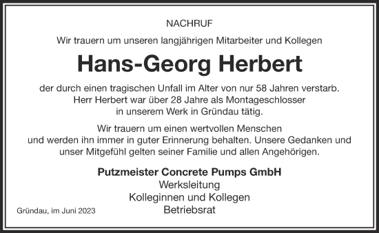 Traueranzeige von Hans-Georg Herbert von Gelnhäuser Neue Zeitung
