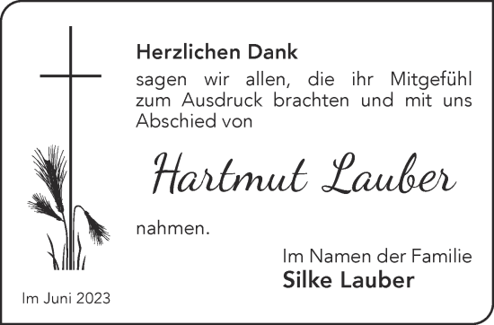 Traueranzeige von Hartmut Lauber von Gelnhäuser Neue Zeitung