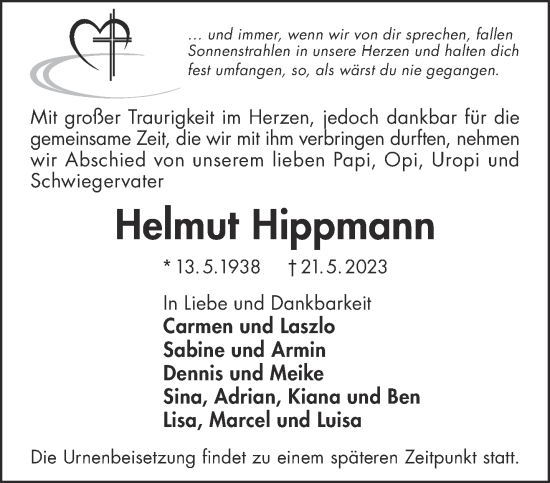 Traueranzeige von Helmut Hippmann von Gelnhäuser Neue Zeitung