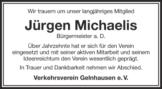 Traueranzeige von Jürgen Michaelis von Gelnhäuser Neue Zeitung