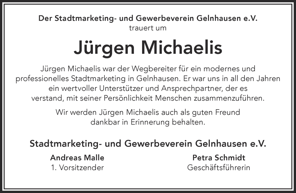  Traueranzeige für Jürgen Michaelis vom 03.06.2023 aus Gelnhäuser Neue Zeitung