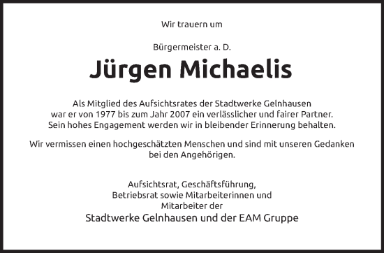 Traueranzeige von Jürgen Michaelis von Mittelhessen-Bote