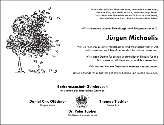 Traueranzeige von Jürgen Michaelis von Mittelhessen-Bote