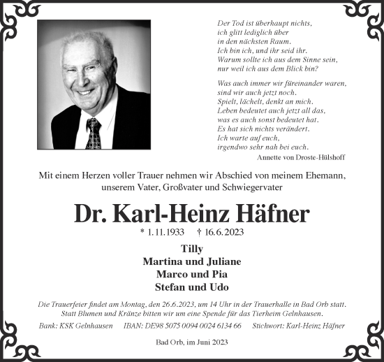 Traueranzeige von Karl-Heinz Häfner von Gelnhäuser Neue Zeitung