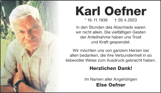 Traueranzeige von Karl Oefner von Gelnhäuser Neue Zeitung