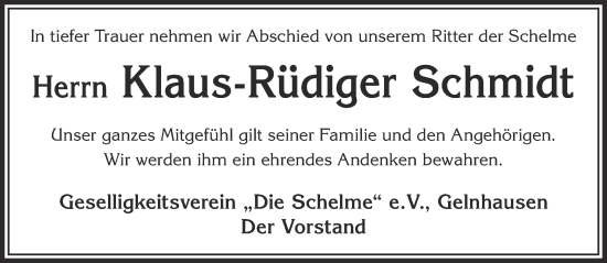 Traueranzeige von Klaus-Rüdiger Schmidt von Gelnhäuser Neue Zeitung