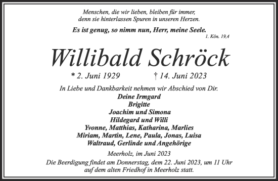 Traueranzeige von Willibald Schröck von Gelnhäuser Neue Zeitung