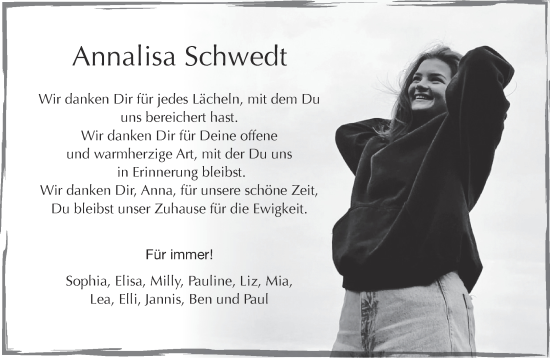 Traueranzeige von Annalisa Schwedt von Mittelhessen-Bote