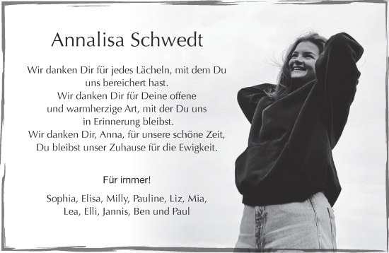 Traueranzeige von Annalisa Schwedt von Gelnhäuser Neue Zeitung