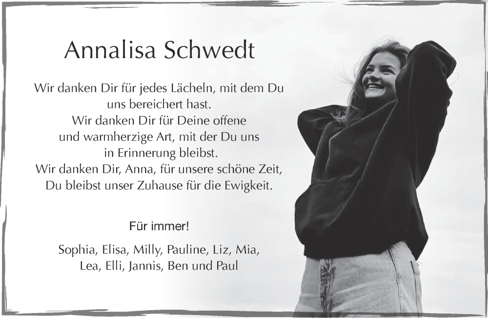  Traueranzeige für Annalisa Schwedt vom 15.07.2023 aus Gelnhäuser Neue Zeitung