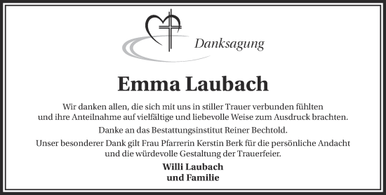 Traueranzeige von Emma Laubach von Gelnhäuser Neue Zeitung