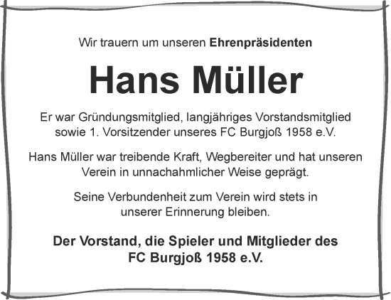 Traueranzeige von Hans Müller von Gelnhäuser Neue Zeitung