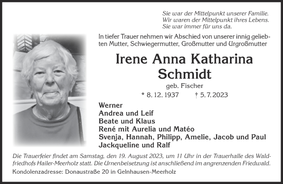 Traueranzeige von Irene anna Katharina von Gelnhäuser Neue Zeitung