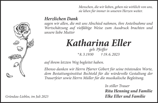 Traueranzeige von Katharina Eller von Gelnhäuser Neue Zeitung