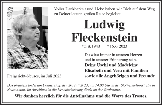 Traueranzeige von Ludwig Fleckenstein von Gelnhäuser Neue Zeitung