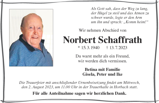 Traueranzeige von Norbert Schaffrath von Gelnhäuser Neue Zeitung