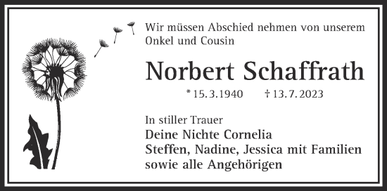 Traueranzeige von Norbert Schaffrath von Gelnhäuser Neue Zeitung