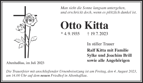 Traueranzeige von Otto Kitta von Mittelhessen-Bote