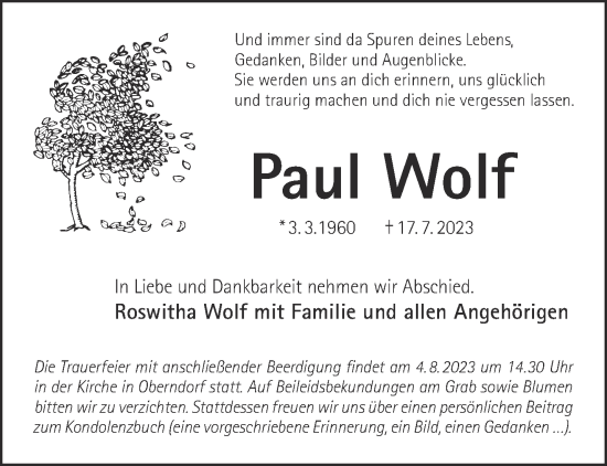 Traueranzeige von Paul Wolf von Gelnhäuser Neue Zeitung