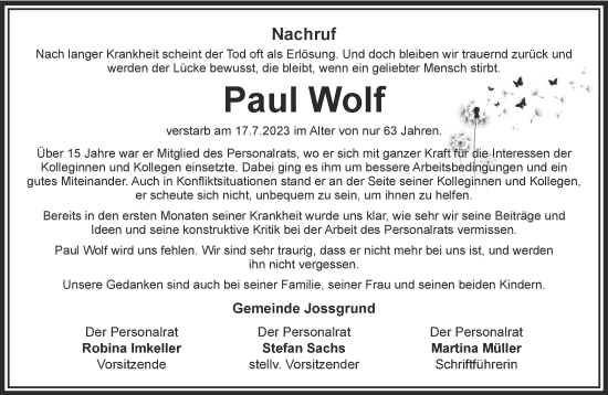 Traueranzeige von Paul Wolf von Gelnhäuser Neue Zeitung