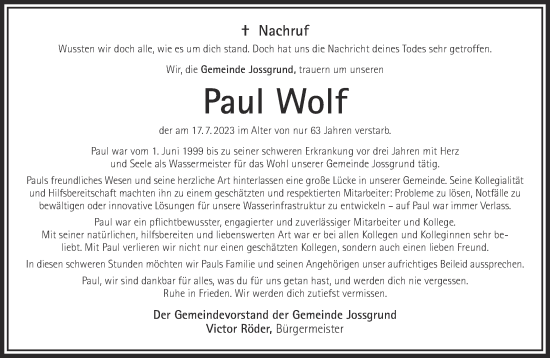 Traueranzeige von Paul Wolf von Gelnhäuser Neue Zeitung