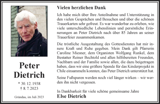 Traueranzeige von Peter Dietrich von Gelnhäuser Neue Zeitung