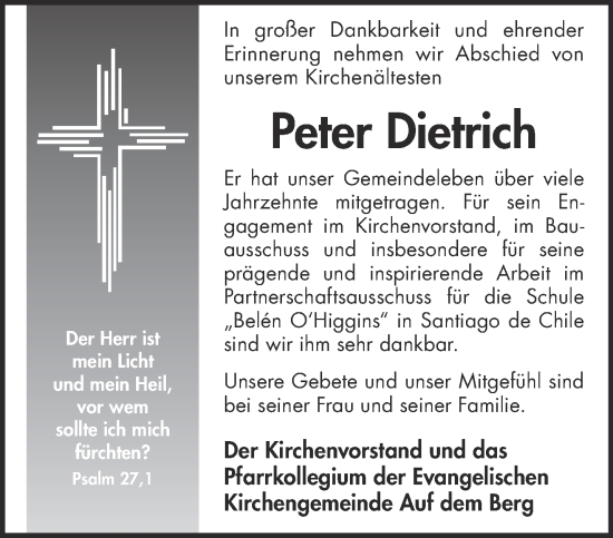 Traueranzeige von Peter Dietrich von Gelnhäuser Neue Zeitung