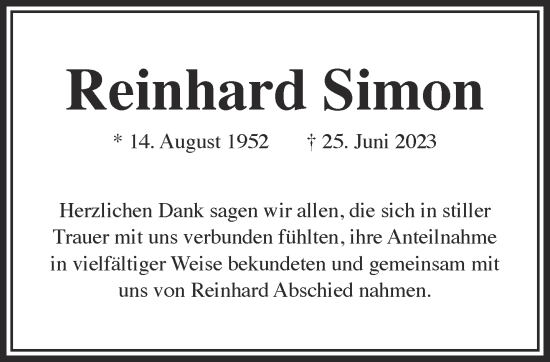 Traueranzeige von Reinhard Simon von Gelnhäuser Neue Zeitung