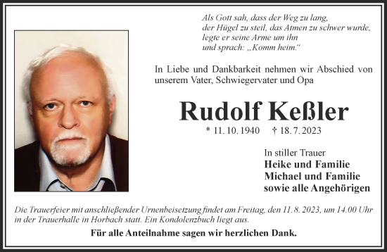 Traueranzeige von Rudolf Keßler von Gelnhäuser Neue Zeitung