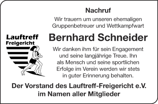 Traueranzeige von Bernhard Schneider von Gelnhäuser Neue Zeitung