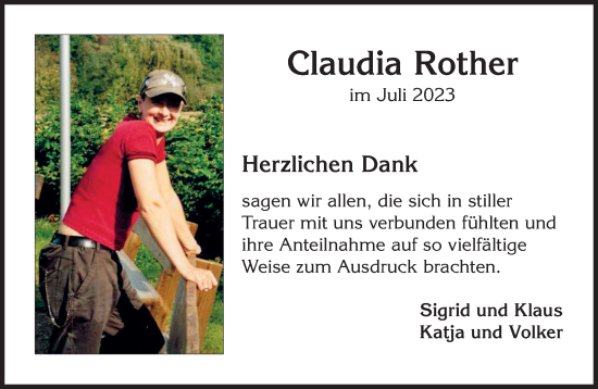 Traueranzeige von Claudia Rother von Mittelhessen-Bote