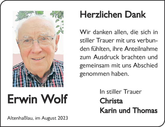 Traueranzeige von Erwin Wolf von Gelnhäuser Neue Zeitung