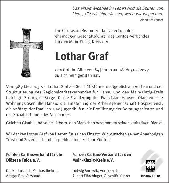 Traueranzeige von Lothar Graf von Gelnhäuser Neue Zeitung