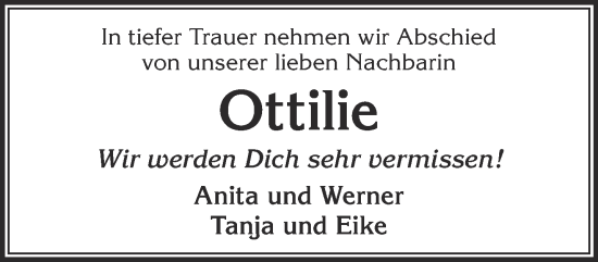 Traueranzeige von Ottilie  von Gelnhäuser Neue Zeitung