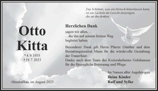 Traueranzeige von Otto Kitta von Gelnhäuser Neue Zeitung