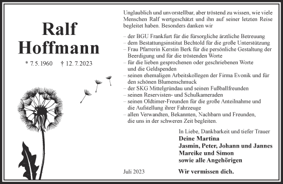 Traueranzeige von Ralf Hoffmann von Gelnhäuser Neue Zeitung