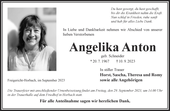 Traueranzeige von Angelika Anton von Gelnhäuser Neue Zeitung