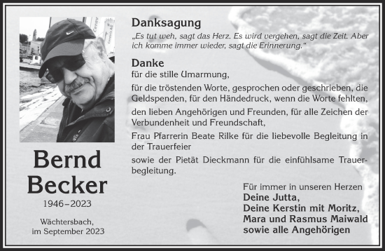 Traueranzeige von Bernd Becker von Gelnhäuser Neue Zeitung