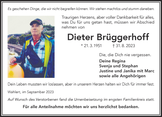 Traueranzeige von Dieter Brüggerhoff von Gelnhäuser Neue Zeitung