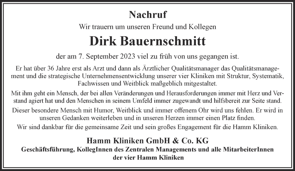  Traueranzeige für Dirk Bauernschmitt vom 16.09.2023 aus Gelnhäuser Neue Zeitung