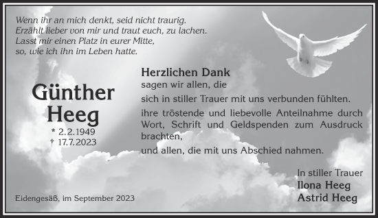 Traueranzeige von Günther Heeg von Gelnhäuser Neue Zeitung