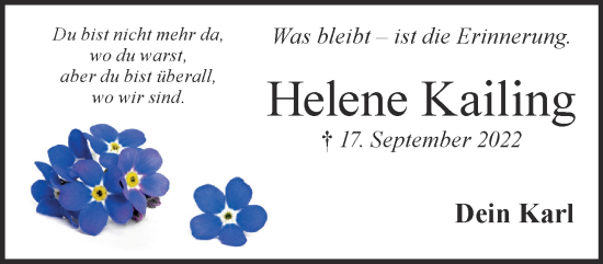 Traueranzeige von Helene Kailing von Gelnhäuser Neue Zeitung