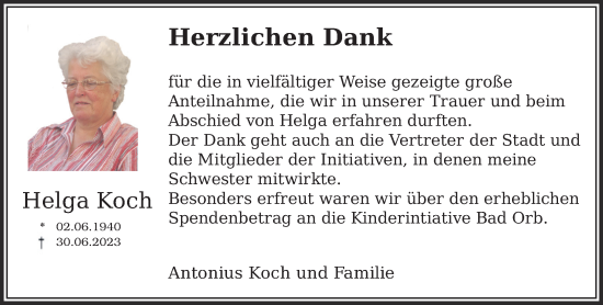 Traueranzeige von Helga Koch von Gelnhäuser Neue Zeitung