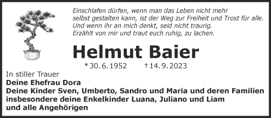 Traueranzeige von Helmut Baier von Gelnhäuser Neue Zeitung