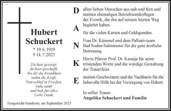 Traueranzeige von Hubert Schuckert von Gelnhäuser Neue Zeitung