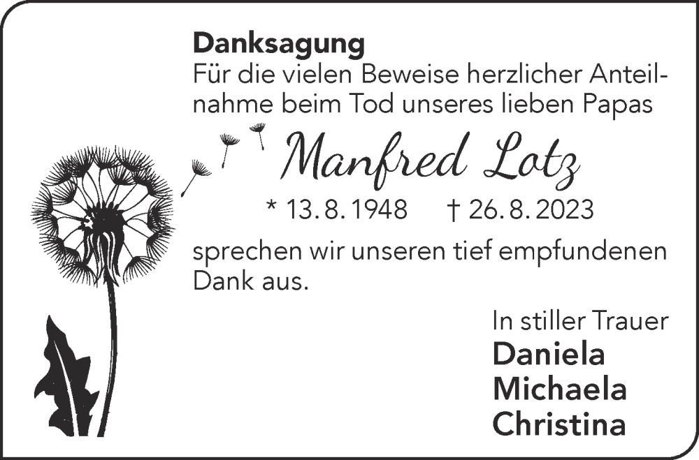  Traueranzeige für Manfred Lotz vom 16.09.2023 aus Gelnhäuser Neue Zeitung